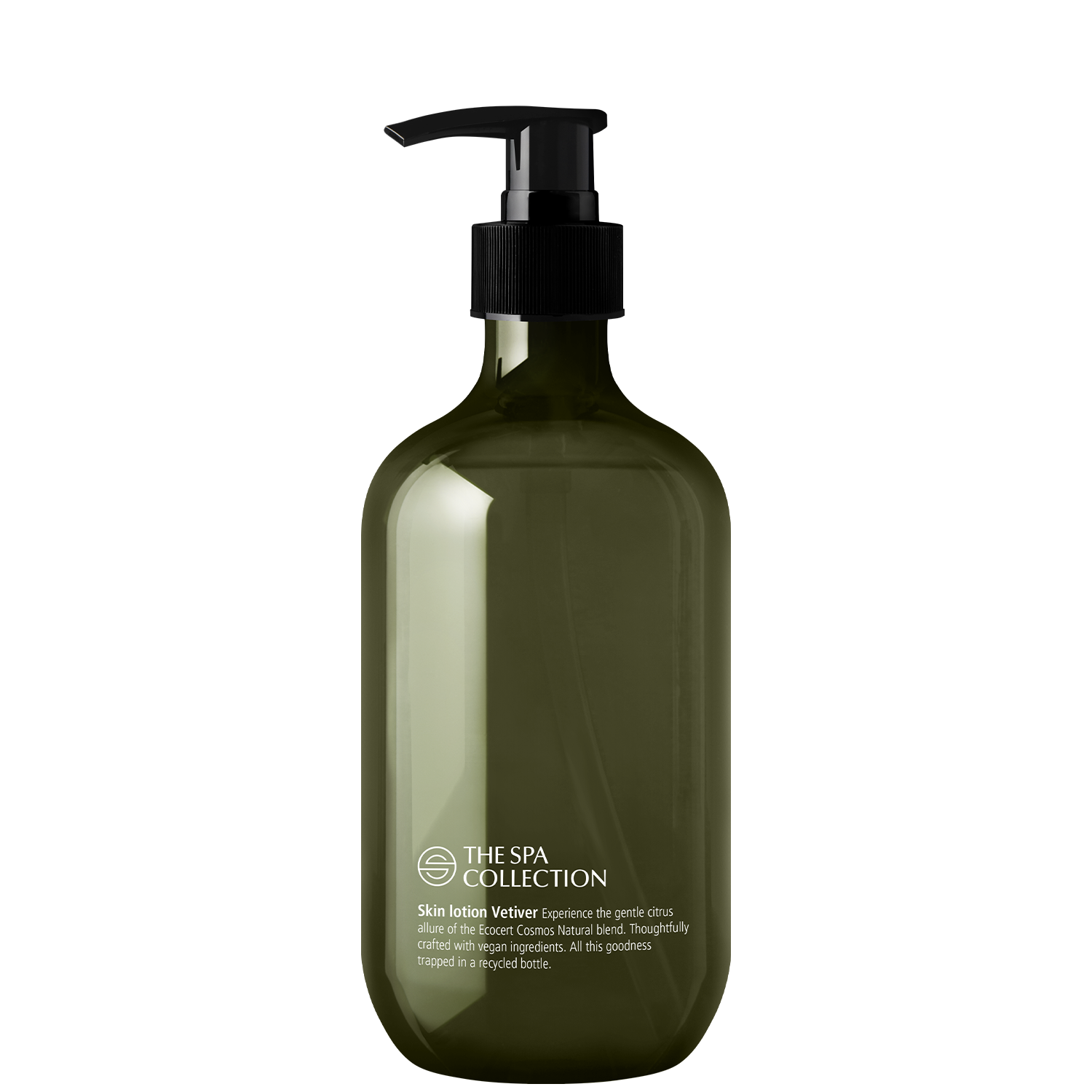 Skin lotion in 475ml recycled bottle | The Spa Collection Vetiver | Ecocert Cosmos Natural | Green Key approved